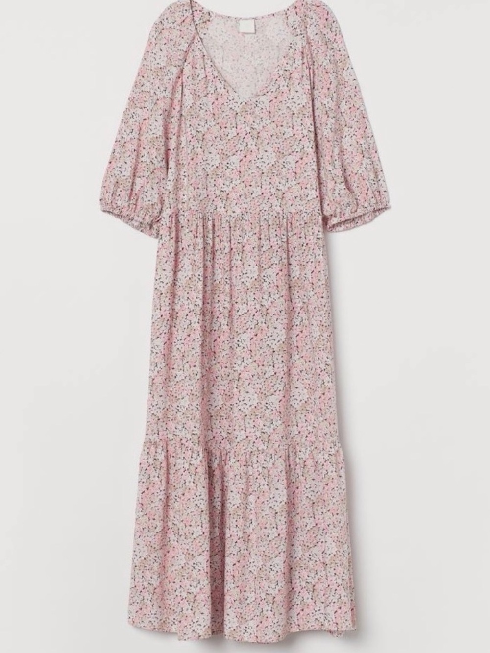 H&M Pink Floral V-Neck Midi Dress Size S